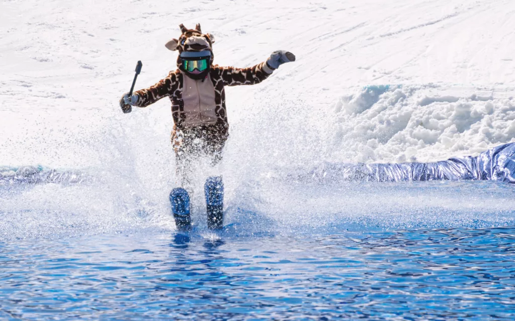 Pond Skimming in Giraffe Onesie